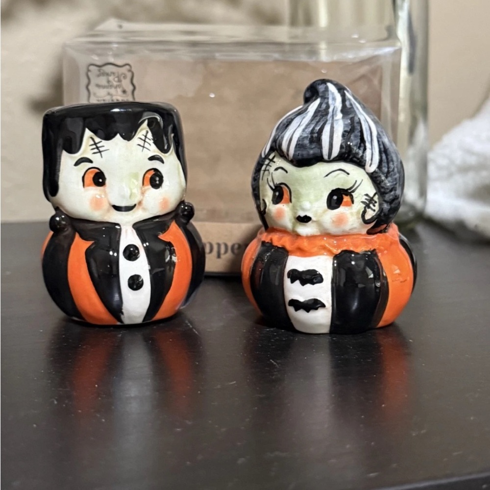 Johanna Parker Frankenstein & Bride Salt & Pepper Shakers Halloween Vintage Insp